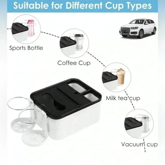 Car Armrest Storage Box with 2 Folding Cup Tissue Holders Multifunctional NEW - Picture 3 of 16